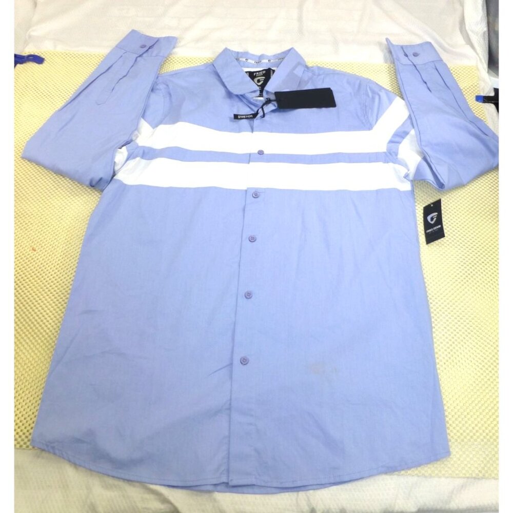 Fried Denim Mens Slim Fit Shirt Large Blue White Stripes MST99054R-LTBLUWHT